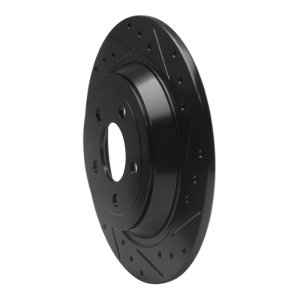 Ford Mustang Brake Rotor (1) - Rear Right - R1 Concepts - Drilled & Slotted - Black - `15-`23